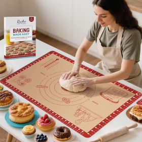 Silicone Baking Mat with Recipes, Extra Thick Silicone Mats for Baking, Non Stick Pastry Mat for Rolling Dough, Silicone Macaron Baking Mat for C